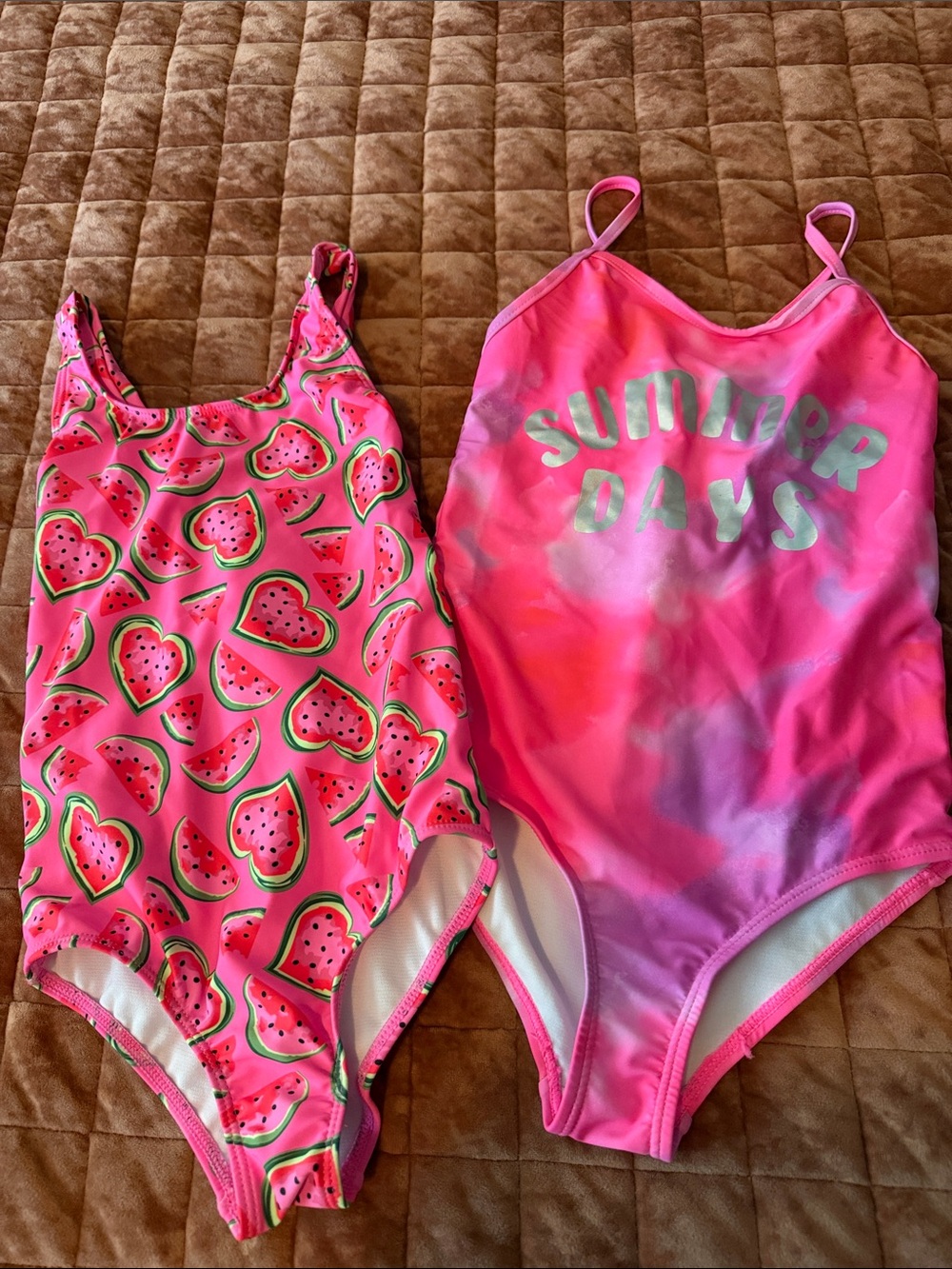 8 Girls' Pink Watermelon & Tie-Dye One-Piece Swimsuits - Summer Days